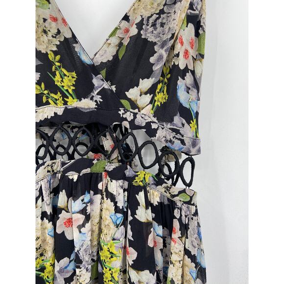 Marissa Webb Deanna Black Floral Print Silk Sleeveless V-Neck Midi Dress Size XS - Picture 5 of 8